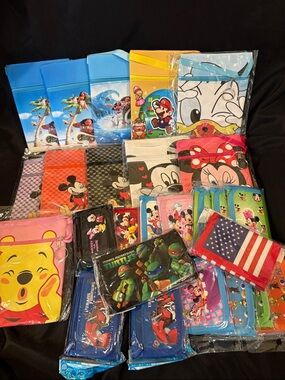 Assorted Character Zipper Pouches - Mickey, Minnie, Winnie, Mario, TMNT